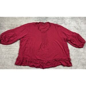 Bloomchic Top Womens 28 Red Long Sleeve Blouse Ruffle Hem Pleated Peasant Boho